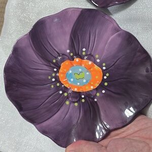 Laurie Gates Chloe Design Purple Floral Decorative Small Plate Set Of Two